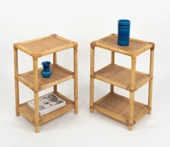 Italienische Mid-Century Modern Beistelltische aus Bambus, Rattan & Korbgeflecht, 1970er, 2er Set