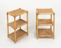 Italienische Mid-Century Modern Beistelltische aus Bambus, Rattan & Korbgeflecht, 1970er, 2er Set