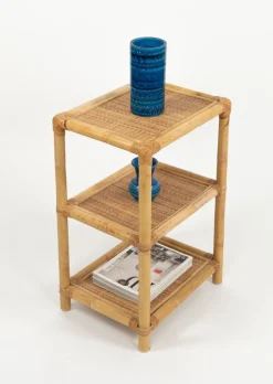 Italienische Mid-Century Modern Beistelltische aus Bambus, Rattan & Korbgeflecht, 1970er, 2er Set
