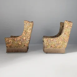 Italienische Mid-Century Modern Sessel aus Holz & Stoff, 1950er, 2er Set