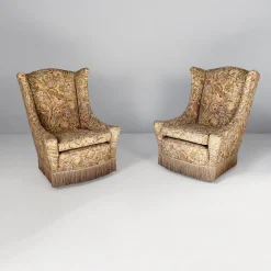 Italienische Mid-Century Modern Sessel aus Holz & Stoff, 1950er, 2er Set