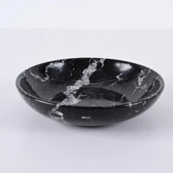Italienische Mid-Century Schale aus schwarzem Marmor mit weißer Maserung, 1950er