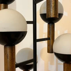 Italienische Mid-Century Stehlampe mit Sechs Leuchten aus Messing, Lackiertem Metall und Glas, 1950er