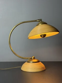 Italienische Mid-Century Tischlampe aus Rattan, Bambus & Messing, 1970er