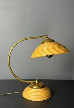 Italienische Mid-Century Tischlampe aus Rattan, Bambus & Messing, 1970er