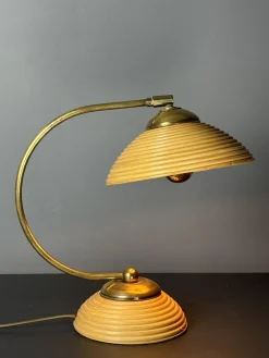 Italienische Mid-Century Tischlampe aus Rattan, Bambus & Messing, 1970er