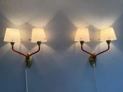 Italienische Mid-Century Wandlampen aus Glas & Messing, 1960er, 2er Set