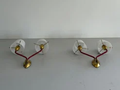 Italienische Mid-Century Wandlampen aus Glas & Messing, 1960er, 2er Set