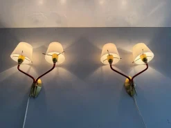 Italienische Mid-Century Wandlampen aus Glas & Messing, 1960er, 2er Set