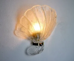Italienische Muschel Wandlampe aus Murano Glas, 1970