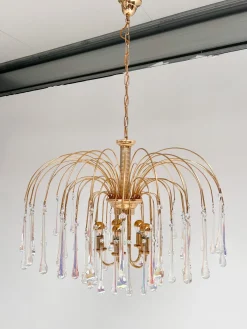 Italienischer Cascata Kronleuchter mit Murano Tropfen, 1970er