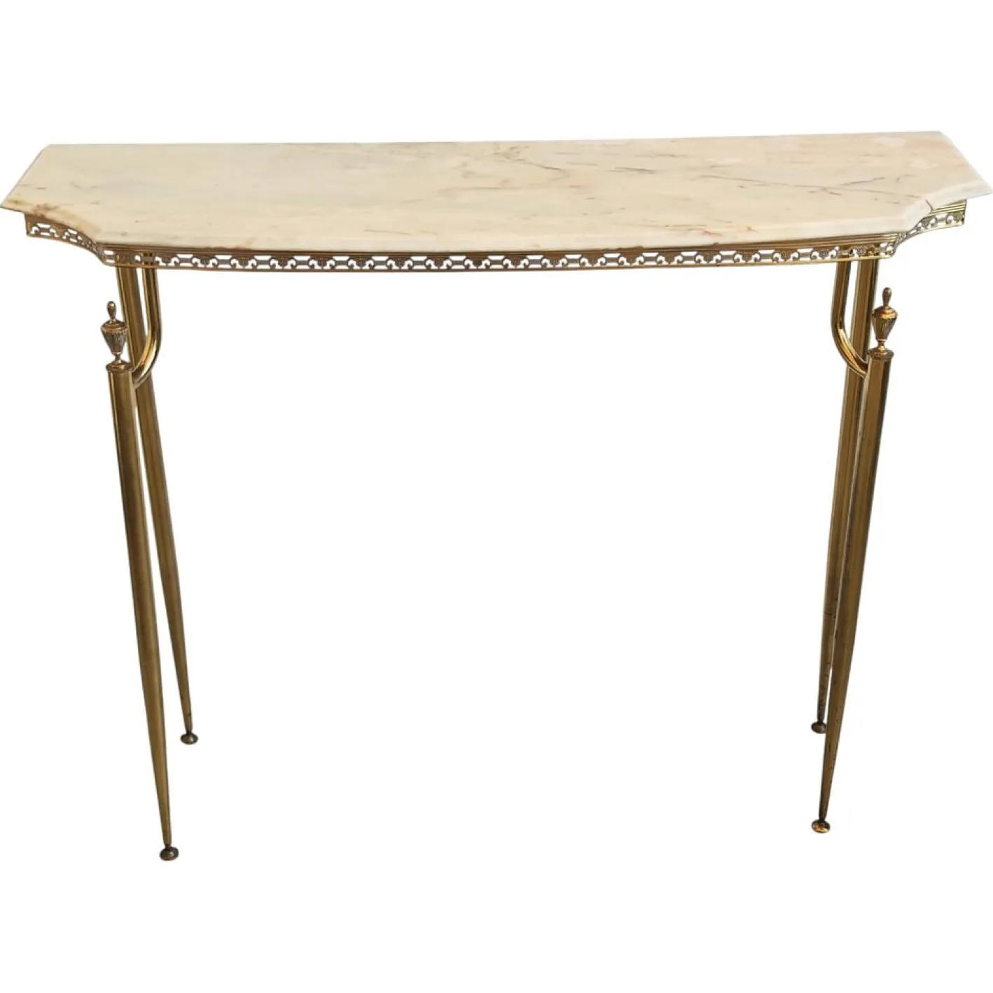 Italienischer Hollywood Regency Konsolentisch aus Messing & Marmor, 1950er