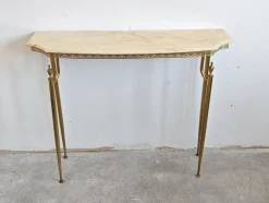 Italienischer Hollywood Regency Konsolentisch aus Messing & Marmor, 1950er