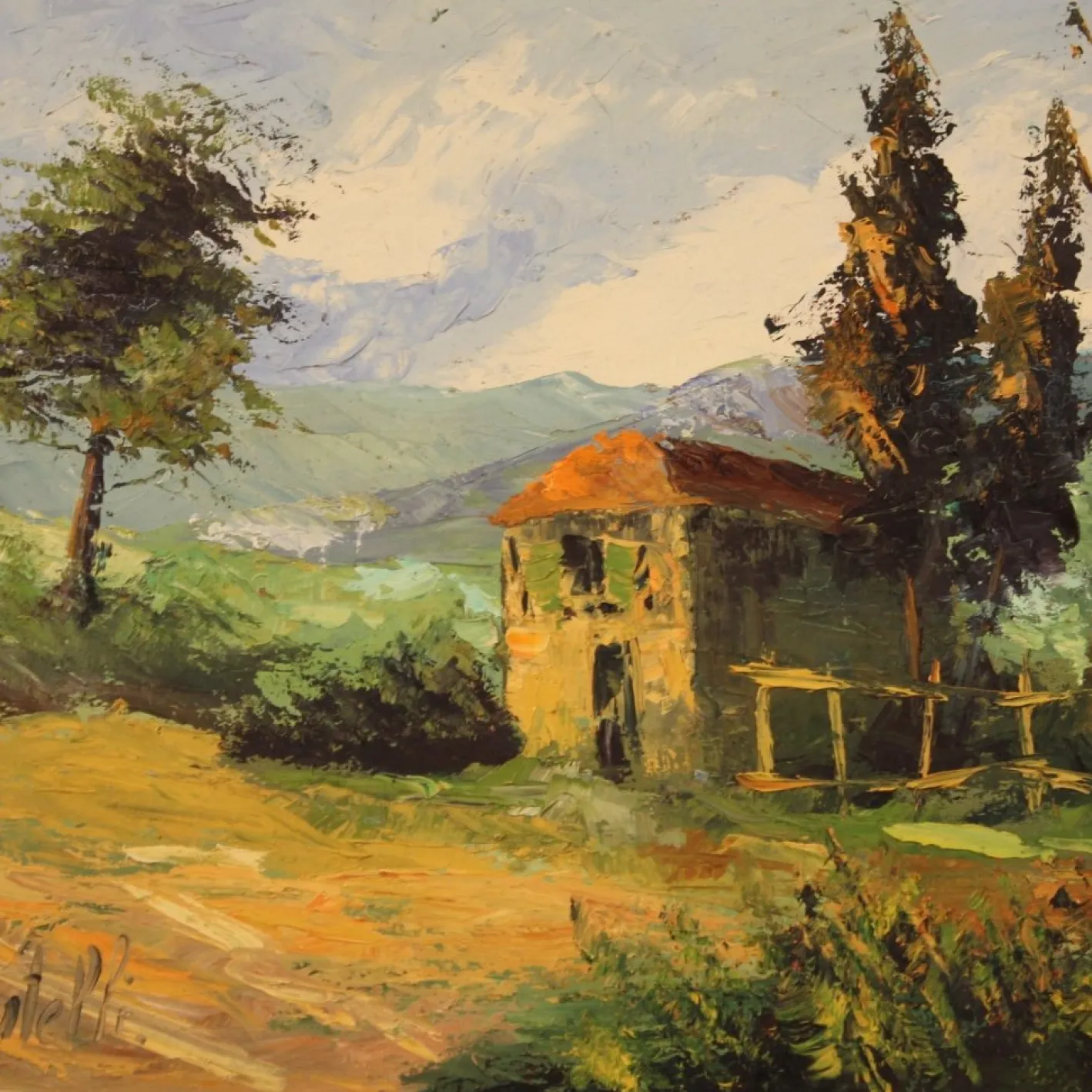 Italienischer Künstler, Landschaft, 1970, Öl auf Leinwand