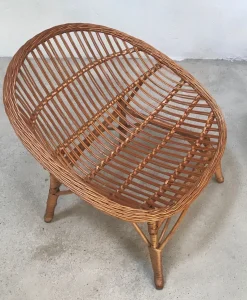 Italienischer Korbgeflecht Rattan Armlehnstuhl, 1950er