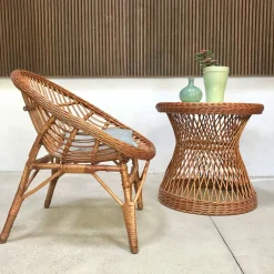 Italienischer Korbgeflecht Rattan Armlehnstuhl, 1950er