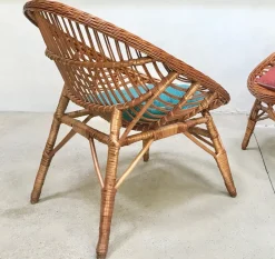Italienischer Korbgeflecht Rattan Armlehnstuhl, 1950er