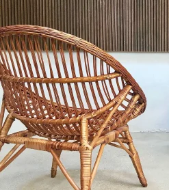 Italienischer Korbgeflecht Rattan Armlehnstuhl, 1950er
