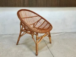Italienischer Korbgeflecht Rattan Armlehnstuhl, 1950er