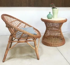Italienischer Korbgeflecht Rattan Armlehnstuhl, 1950er