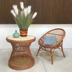 Italienischer Korbgeflecht Rattan Armlehnstuhl, 1950er