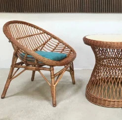Italienischer Korbgeflecht Rattan Armlehnstuhl, 1950er