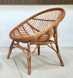 Italienischer Korbgeflecht Rattan Armlehnstuhl, 1950er