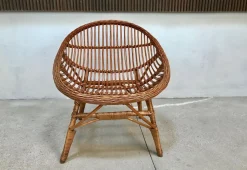 Italienischer Korbgeflecht Rattan Armlehnstuhl, 1950er