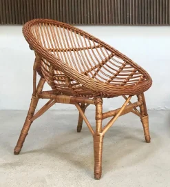 Italienischer Korbgeflecht Rattan Armlehnstuhl, 1950er