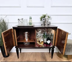 Italienischer Mid-Century Art Deco Barschrank aus Nusswurzelholz & Spiegelmosaik von Paolo Buffa, 1950er