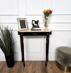 Italienischer Mid-Century Wandtisch aus Holz & Messing mit Marmorplatte, 1950er