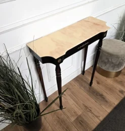 Italienischer Mid-Century Wandtisch aus Holz & Messing mit Marmorplatte, 1950er