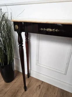 Italienischer Mid-Century Wandtisch aus Holz & Messing mit Marmorplatte, 1950er