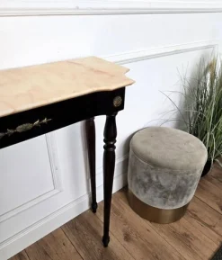 Italienischer Mid-Century Wandtisch aus Holz & Messing mit Marmorplatte, 1950er
