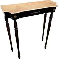 Italienischer Mid-Century Wandtisch aus Holz & Messing mit Marmorplatte, 1950er