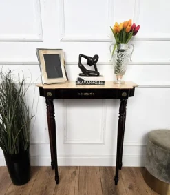 Italienischer Mid-Century Wandtisch aus Holz & Messing mit Marmorplatte, 1950er
