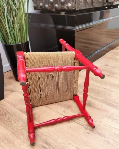 Italienischer Roter Kinderstuhl aus Holz & Seil Binse mit Disney Grafiken
