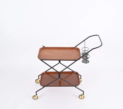 Italienischer Servierwagen mit Flaschenhalter aus Holz, Metall & Messing, Italien, 1960er