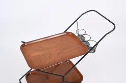 Italienischer Servierwagen mit Flaschenhalter aus Holz, Metall & Messing, Italien, 1960er