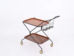 Italienischer Servierwagen mit Flaschenhalter aus Holz, Metall & Messing, Italien, 1960er