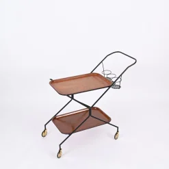 Italienischer Servierwagen mit Flaschenhalter aus Holz, Metall & Messing, Italien, 1960er