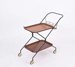 Italienischer Servierwagen mit Flaschenhalter aus Holz, Metall & Messing, Italien, 1960er