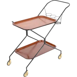 Italienischer Servierwagen mit Flaschenhalter aus Holz, Metall & Messing, Italien, 1960er