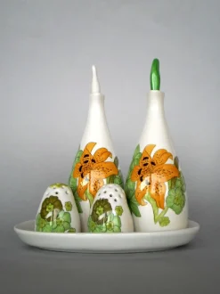 Italienischer Töpferöl und Essig & Salz & Pfeffer Behälter von Ernestine, 1950er, 5er Set