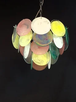 Italienischer Vintage Alabaster Murano Glasscheiben Kronleuchter, 1981
