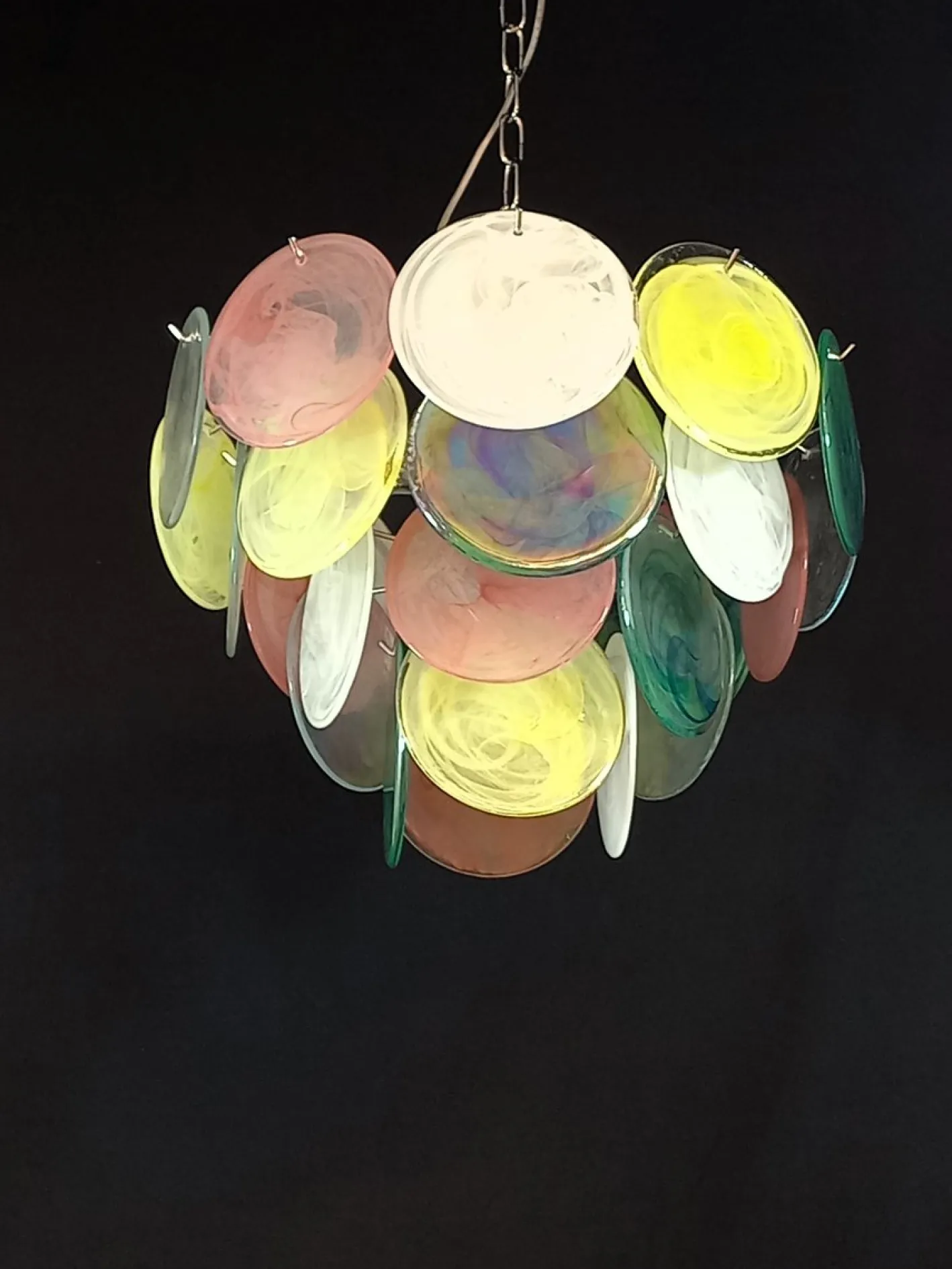 Italienischer Vintage Alabaster Murano Glasscheiben Kronleuchter, 1981