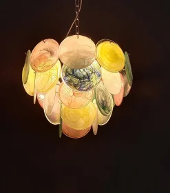 Italienischer Vintage Alabaster Murano Glasscheiben Kronleuchter, 1981