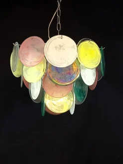 Italienischer Vintage Alabaster Murano Glasscheiben Kronleuchter, 1981