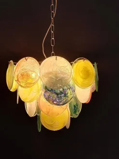 Italienischer Vintage Alabaster Murano Glasscheiben Kronleuchter, 1981