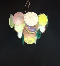 Italienischer Vintage Alabaster Murano Glasscheiben Kronleuchter, 1981